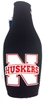 Zippered Black Bottle Coolie Nebraska Cornhuskers, Black Bottle Koozie with N Huskers