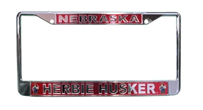 Nebraska Herbie Husker Metal Mirrored License Frame