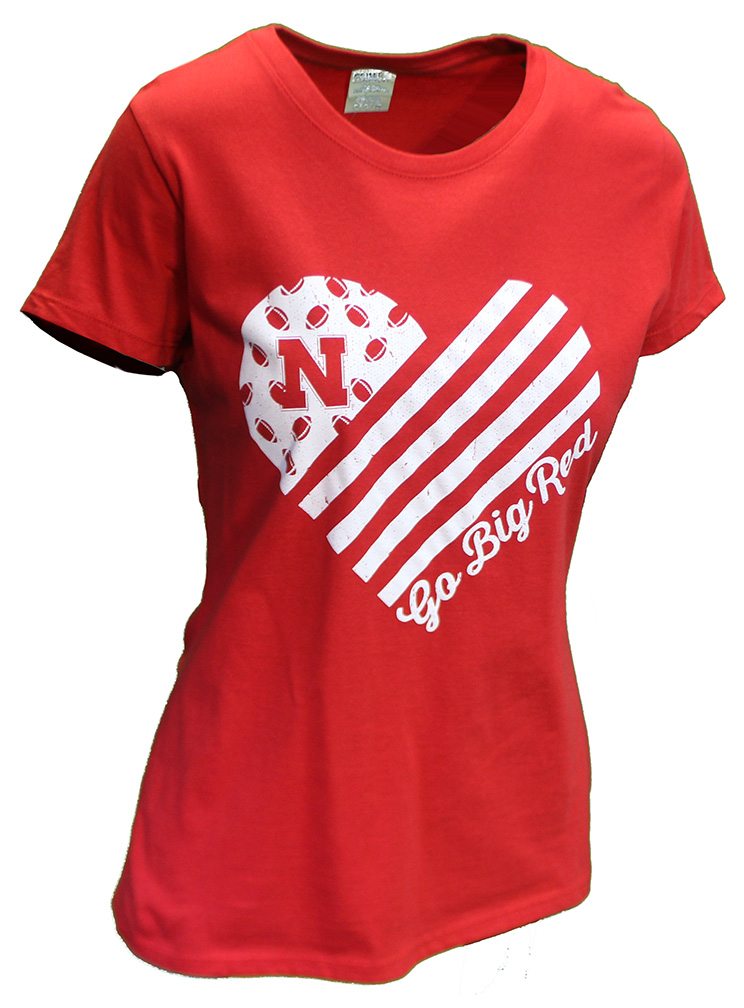 Womens Red Go Big Red Heart Football SS Tee Western