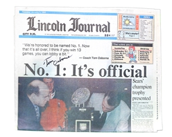 Coach Osborne Autographed Lincoln Journal "It's Official" '94 Champs Edition Autographed Lincoln Journal Star Tribute to Coach Osborne