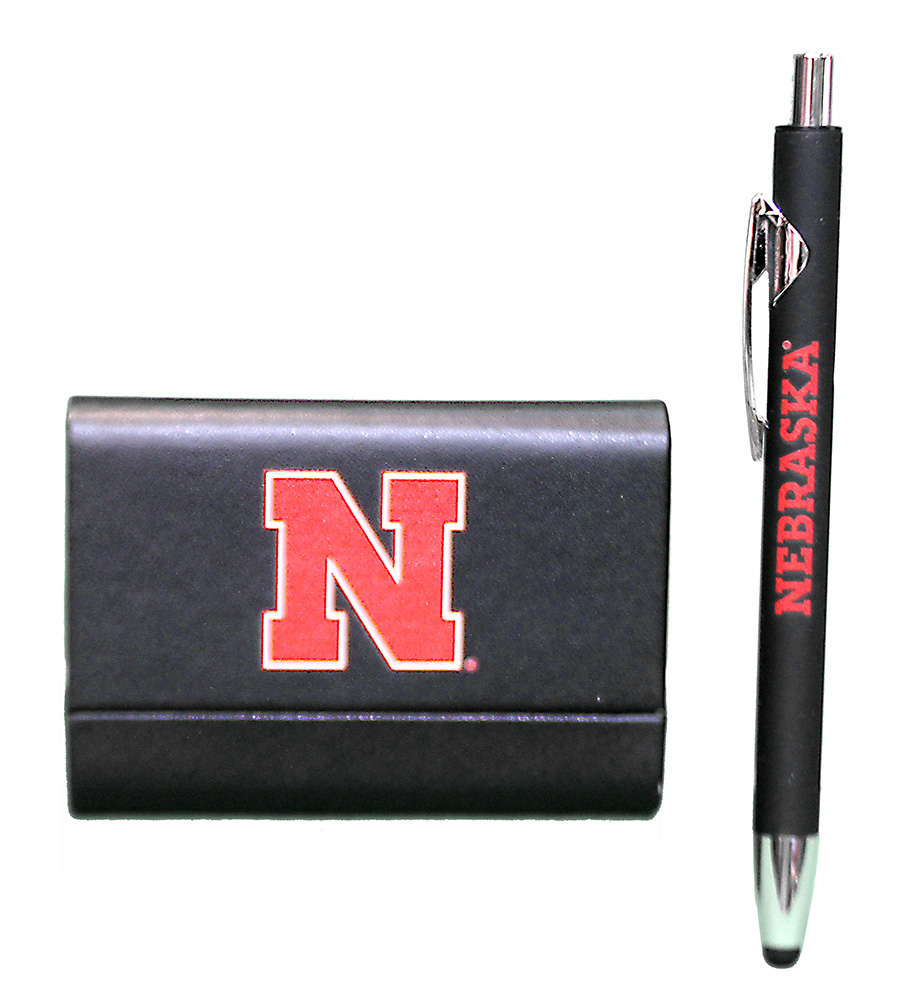 Nebraska Black Leather Business Card Case And Nebraska Pen Set Fanatic