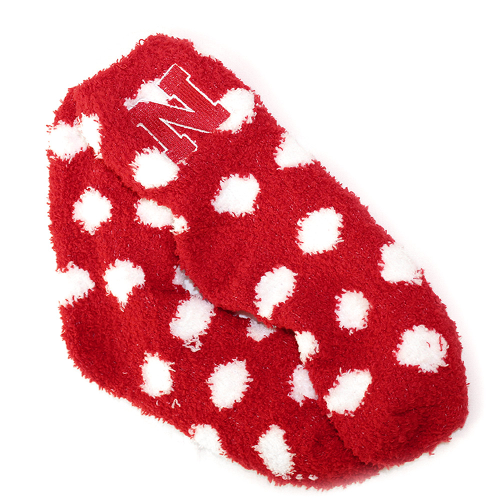 Polka Dot Fuzzy Nebraska Socks