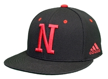 Adidas Nebraska Huskers Flat Bill Fitted Baseball Cap - Black