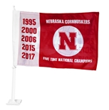 Cornhuskers Five Time Champs Volleyball Car Flag