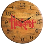 Huskers Script Wooden Clock
