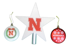 Silver Nebraska N Star Tree Topper And Nebraska Ornament Set