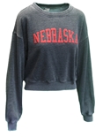 Womens Charcoal Nebraska Puff Print Campus Fleece Crop Sweatshirt