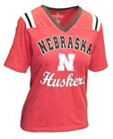 Womens Nebraska Huskers Jersey Stripe V-Neck