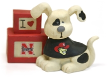 Dog with "Luv N Huskers" Blocks